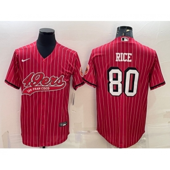 Men's San Francisco 49ers 80 Jerry Rice Red Pinstripe Color Rush With Patch Cool Base Stitched Baseball Jersey