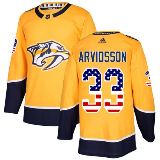 Men's Adidas Nashville Predators 33 Viktor Arvidsson Authentic Gold USA Flag Fashion NHL Jersey