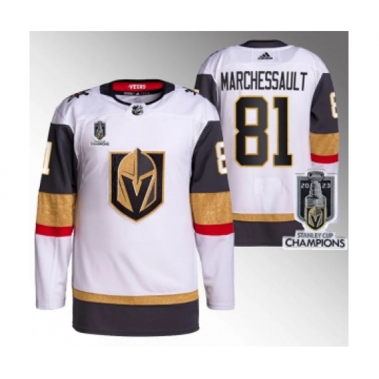 Men's Vegas Golden Knights 81 Jonathan Marchessault White 2023 Stanley Cup Champions Stitched Jersey