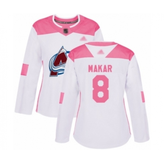 Women's Colorado Avalanche 8 Cale Makar Authentic White Pink Fashion Hockey Jersey