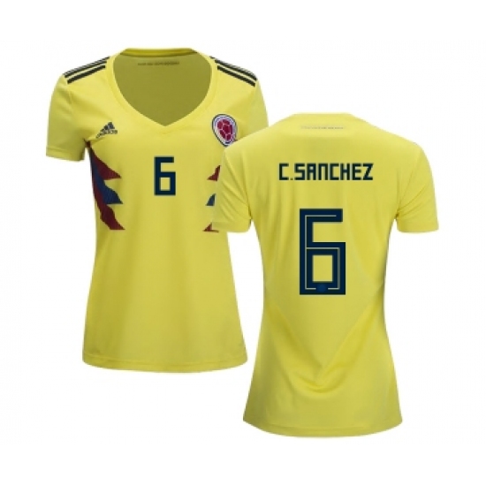 Women's Colombia 6 C.Sanchez Home Soccer Country Jerseyy
