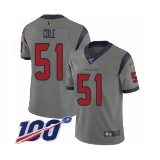 Youth Houston Texans 51 Dylan Cole Limited Gray Inverted Legend 100th Season Football Jersey