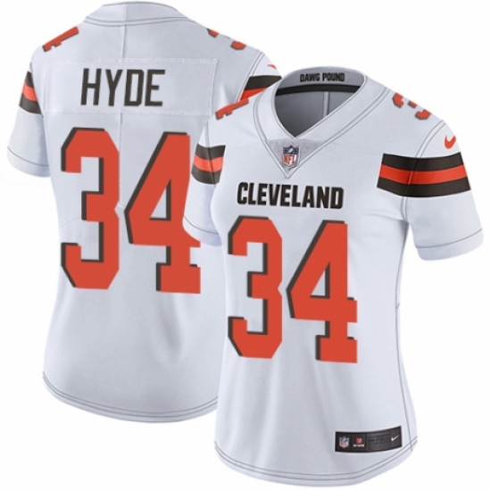 Women's Nike Cleveland Browns 34 Carlos Hyde White Vapor Untouchable Limited Player NFL Jersey