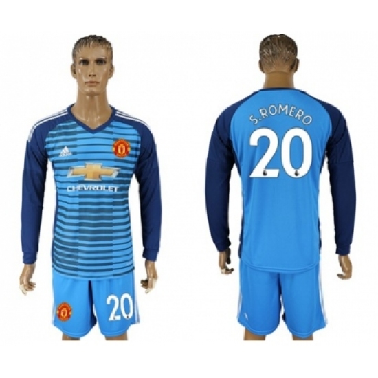 Manchester United 20 S.Romero Blue Long Sleeves Soccer Club Jersey