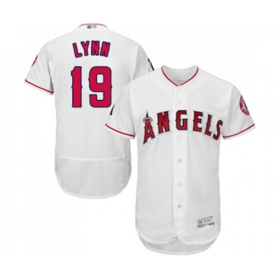 Men's Los Angeles Angels of Anaheim 19 Fred Lynn White Home Flex Base Authentic Collection Baseball Jersey