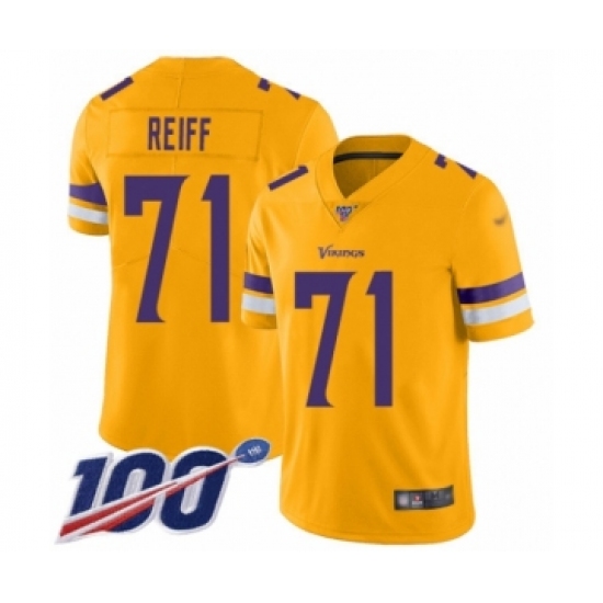 Youth Minnesota Vikings 71 Riley Reiff Limited Gold Inverted Legend 100th Season Football Jersey