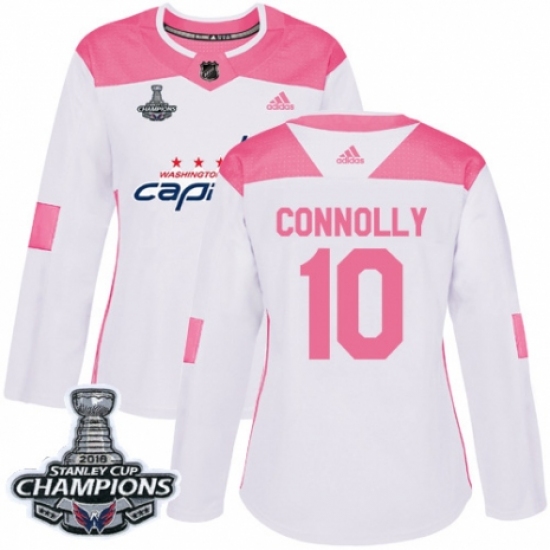 Women's Adidas Washington Capitals 10 Brett Connolly Authentic White Pink Fashion 2018 Stanley Cup Final Champions NHL Jersey