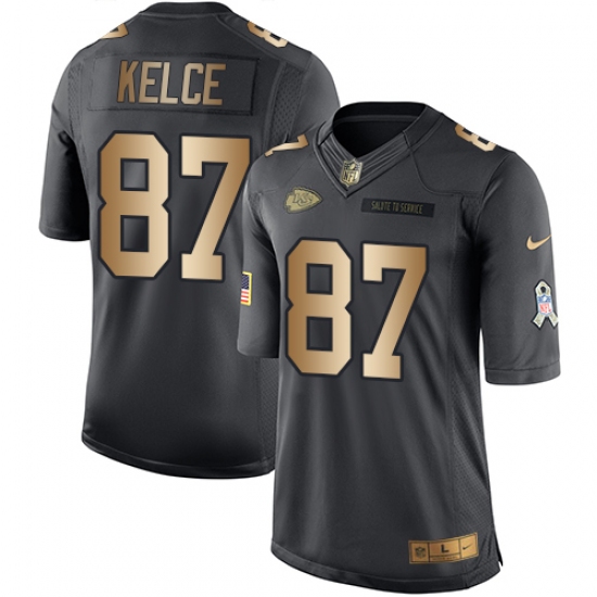 Youth Nike Kansas City Chiefs 87 Travis Kelce Limited Black/Gold Salute to Service NFL Jersey