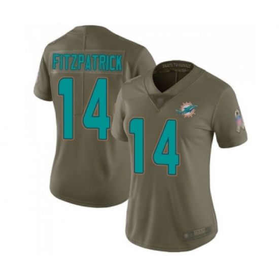 Women's Miami Dolphins 14 Ryan Fitzpatrick Limited Olive 2017 Salute to Service Football Jersey