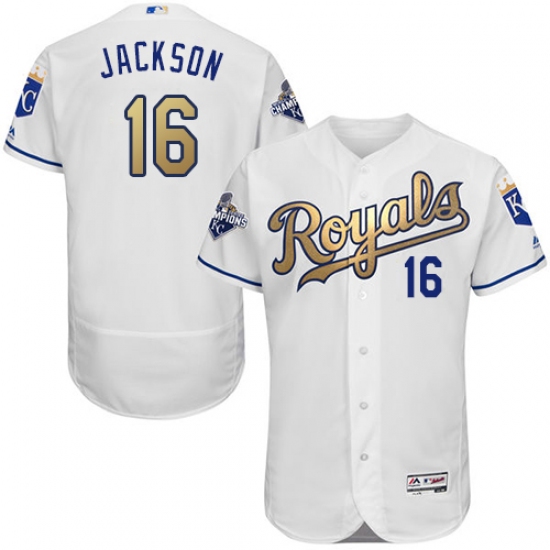Men's Majestic Kansas City Royals 16 Bo Jackson Authentic White 2015 World Series Champions Gold Program FlexBase MLB Jersey