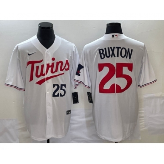 Men's Minnesota Twins 25 Byron Buxton Number White Red Stitched MLB Cool Base Nike Jersey