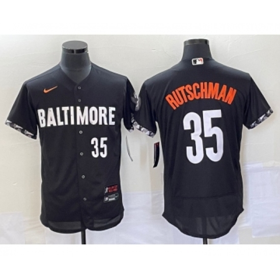 Men's Baltimore Orioles 35 Adley Rutschman Number Black 2023 City Connect Flex Base Stitched Jersey 2