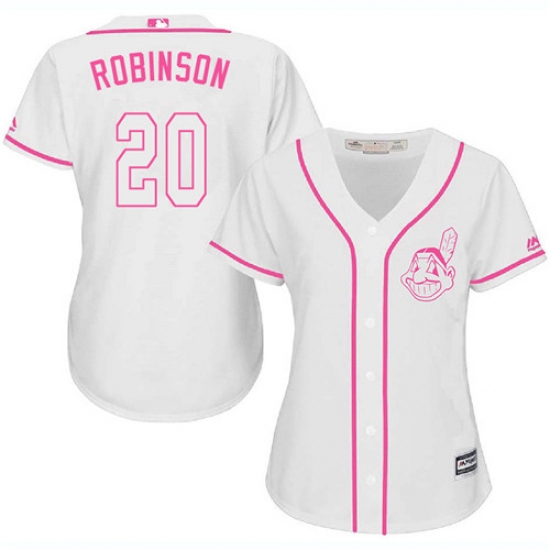 Women's Majestic Cleveland Indians 20 Eddie Robinson Authentic White Fashion Cool Base MLB Jersey