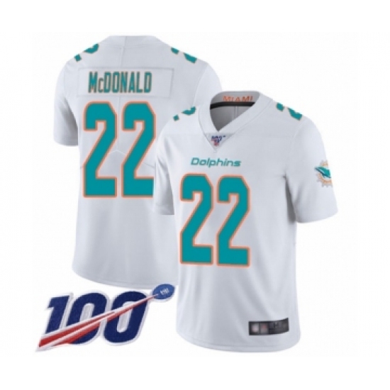 Men's Miami Dolphins 22 T.J. McDonald White Vapor Untouchable Limited Player 100th Season Football Jersey