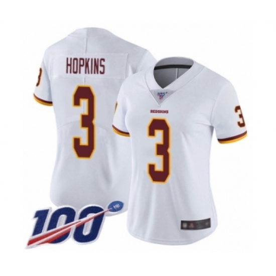 Women's Washington Redskins 3 Dustin Hopkins White Vapor Untouchable Limited Player 100th Season Football Jersey