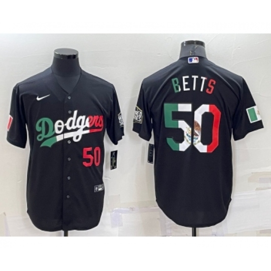 Men's Los Angeles Dodgers 50 Mookie Betts Number Mexico Black Cool Base Stitched Baseball Jersey