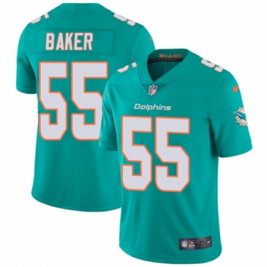 Youth Nike Miami Dolphins 55 Jerome Baker Aqua Green Team Color Vapor Untouchable Limited Player NFL Jersey