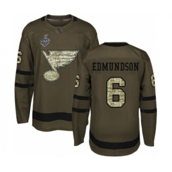 Men's St. Louis Blues 6 Joel Edmundson Authentic Green Salute to Service 2019 Stanley Cup Final Bound Hockey Jersey