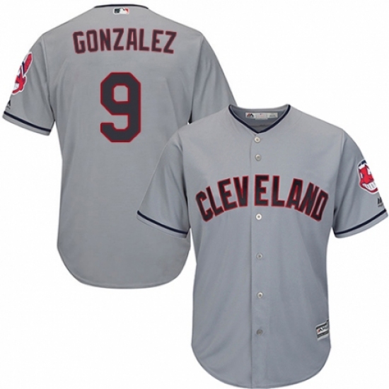 Men's Majestic Cleveland Indians 9 Erik Gonzalez Replica Grey Road Cool Base MLB Jersey