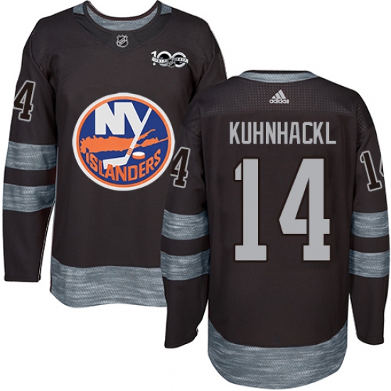 Men's Adidas New York Islanders 14 Tom Kuhnhackl Authentic Black 1917-2017 100th Anniversary NHL Jersey