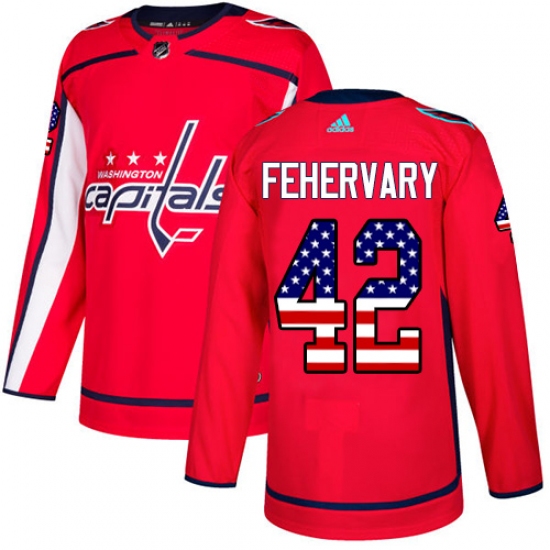 Men's Adidas Washington Capitals 42 Martin Fehervary Authentic Red USA Flag Fashion NHL Jersey