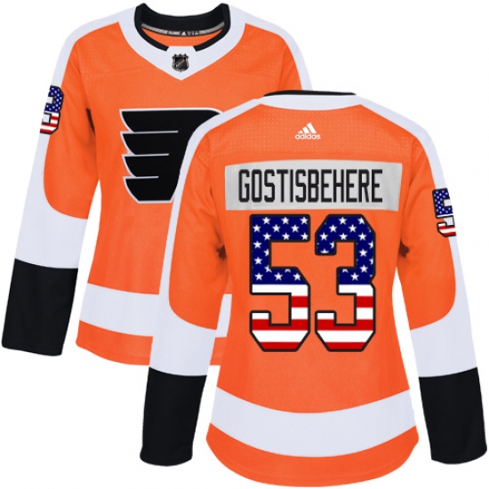 Women's Adidas Philadelphia Flyers 53 Shayne Gostisbehere Authentic Orange USA Flag Fashion NHL Jersey