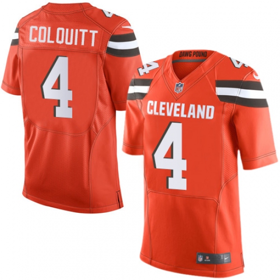 Men's Nike Cleveland Browns 4 Britton Colquitt Elite Orange Alternate NFL Jersey