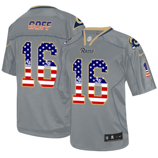 Men's Nike Los Angeles Rams 16 Jared Goff Elite Grey USA Flag Fashion NFL Jersey
