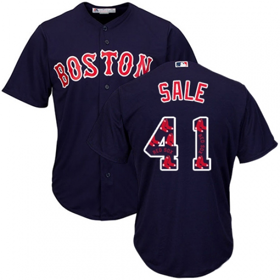 Men's Majestic Boston Red Sox 41 Chris Sale Authentic Navy Blue Team Logo Fashion Cool Base MLB Jersey