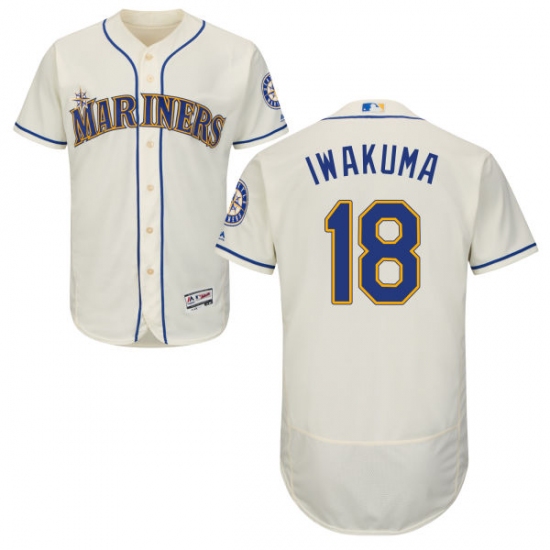 Men's Majestic Seattle Mariners 18 Hisashi Iwakuma Cream Alternate Flex Base Authentic Collection MLB Jersey