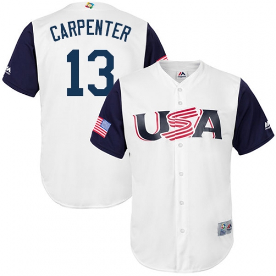 Men's USA Baseball Majestic 13 Matt Carpenter White 2017 World Baseball Classic Replica Team Jersey
