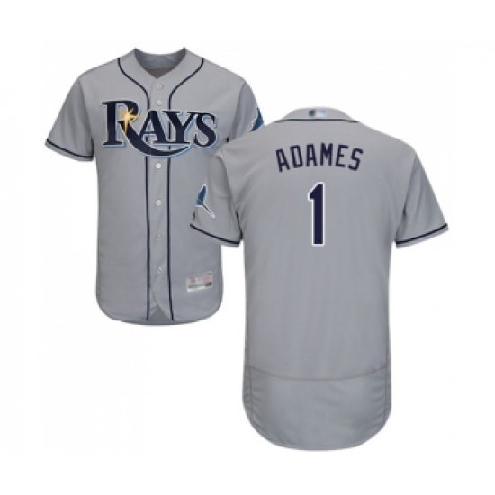 Men's Tampa Bay Rays 1 Willy Adames Grey Road Flex Base Authentic Collection Baseball Jersey