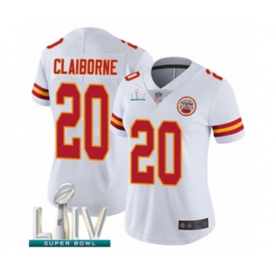 Women's Kansas City Chiefs 20 Morris Claiborne White Vapor Untouchable Limited Player Super Bowl LIV Bound Football Jersey