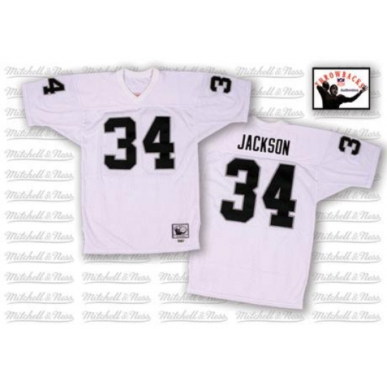 Mitchell and Ness Oakland Raiders 34 Bo Jackson White Authentic NFL Throwback Jersey