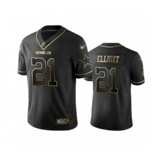 Men's Dallas Cowboys 21 Ezekiel Elliott Black Golden Edition Limited Football Jersey