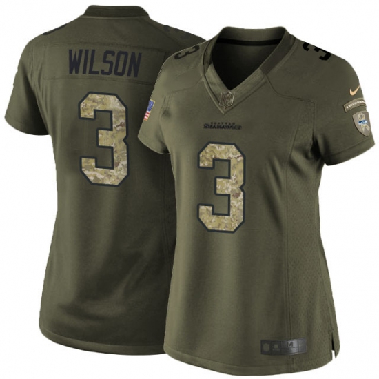 Women's Nike Seattle Seahawks 3 Russell Wilson Elite Green Salute to Service NFL Jersey
