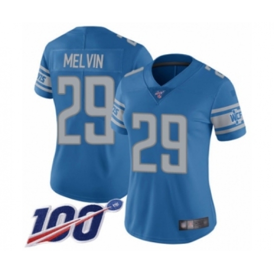Women's Detroit Lions 29 Rashaan Melvin Blue Team Color Vapor Untouchable Limited Player 100th Season Football Jersey