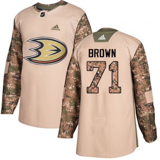 Men's Adidas Anaheim Ducks 71 J.T. Brown Authentic Camo Veterans Day Practice NHL Jersey