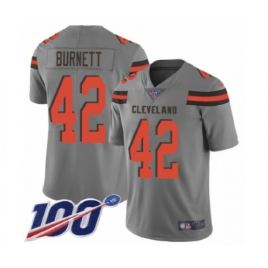 Men's Cleveland Browns 42 Morgan Burnett Limited Gray Inverted Legend 100th Season Football Jersey