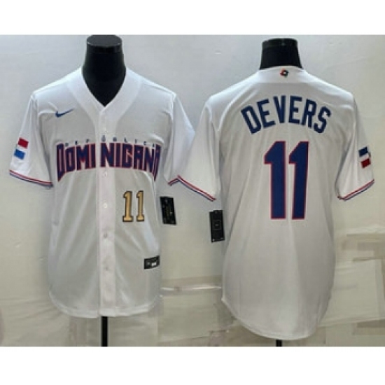 Men's Dominican Republic Baseball 11 Rafael Devers Number 2023 White World Baseball Classic Stitched Jerseys