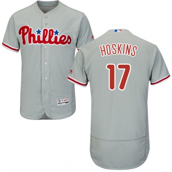 Men's Majestic Philadelphia Phillies 17 Rhys Hoskins Grey Road Flex Base Authentic Collection MLB Jersey