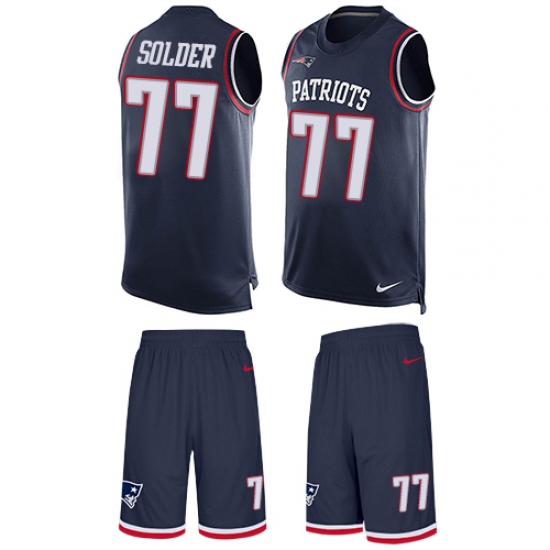 Men's Nike New England Patriots 77 Nate Solder Limited Navy Blue Tank Top Suit NFL Jersey