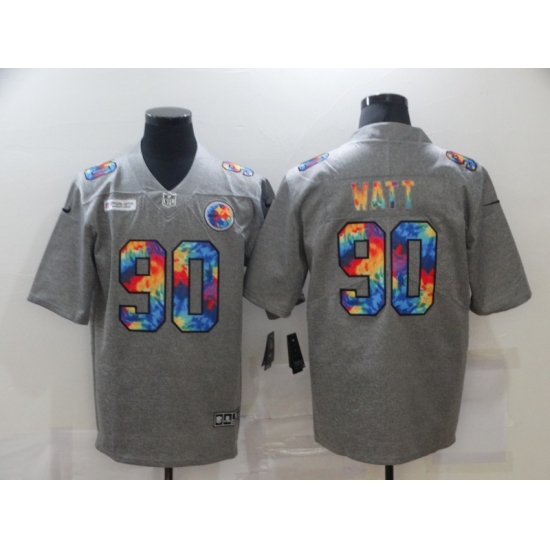 Men's Pittsburgh Steelers 90 T. J. Watt Gray Rainbow Version Nike Limited Jersey