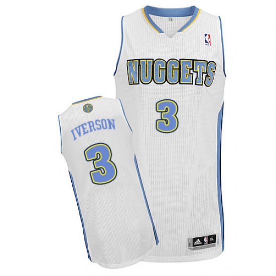 Men's Adidas Denver Nuggets 3 Allen Iverson Authentic White Home NBA Jersey