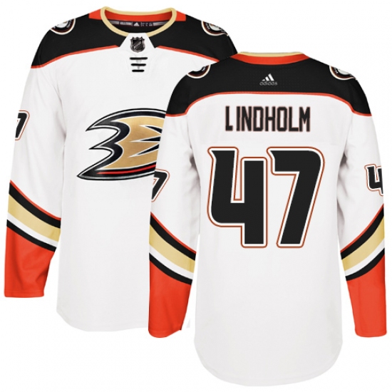 Men's Adidas Anaheim Ducks 47 Hampus Lindholm Authentic White Away NHL Jersey
