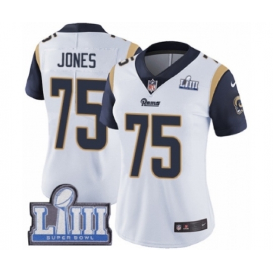 Women's Nike Los Angeles Rams 75 Deacon Jones White Vapor Untouchable Limited Player Super Bowl LIII Bound NFL Jersey