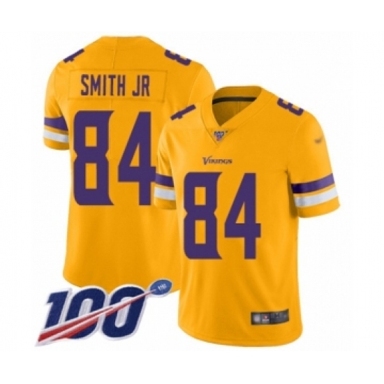 Men's Minnesota Vikings 84 Irv Smith Jr. Limited Gold Inverted Legend 100th Season Football Jersey