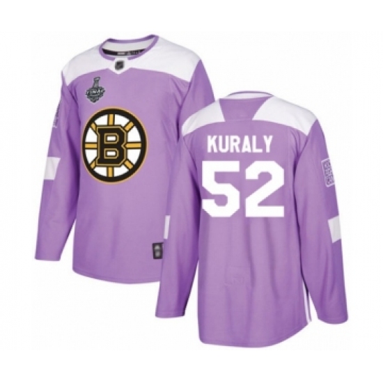 Youth Boston Bruins 52 Sean Kuraly Authentic Purple Fights Cancer Practice 2019 Stanley Cup Final Bound Hockey Jersey