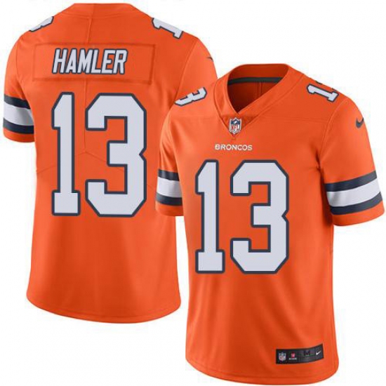 Men's Denver Broncos 13 KJ Hamler Orange Stitched Limited Rush Jersey