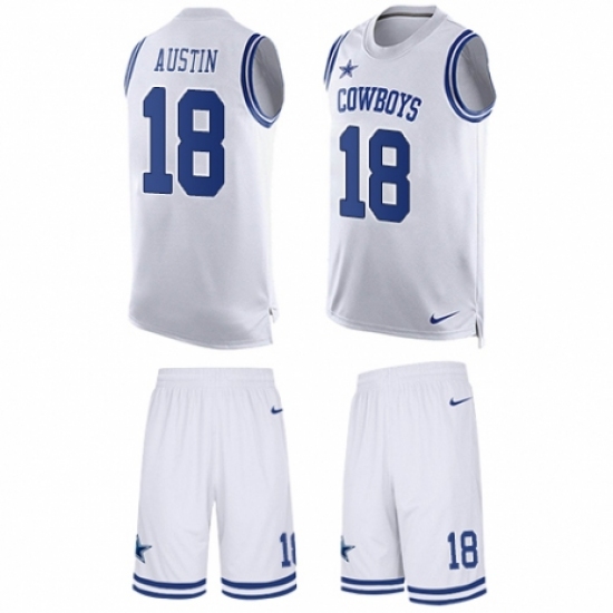 Men's Nike Dallas Cowboys 18 Tavon Austin Limited White Tank Top Suit NFL Jersey